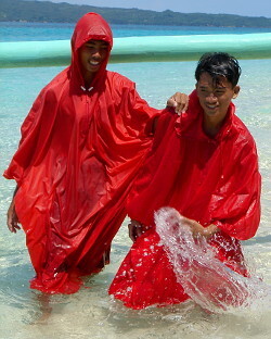 poncho cape red friends sun protection boracay splash